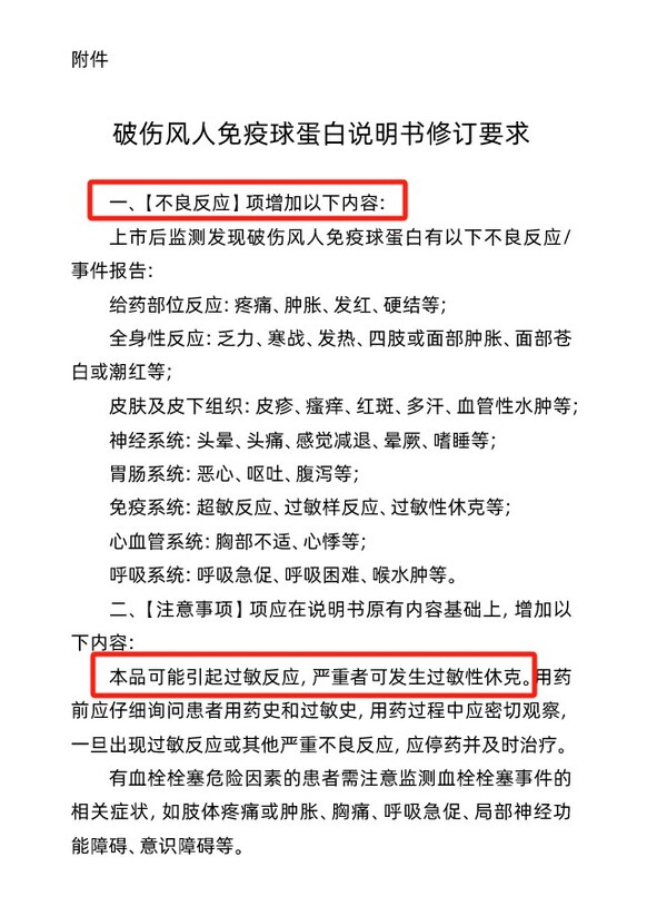 HTIG药品说明书内不良反应的修订