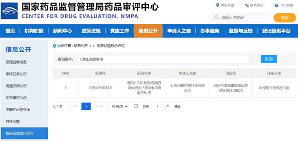 BRL-303 UCAR-T获得临床试验默示许可公示信息